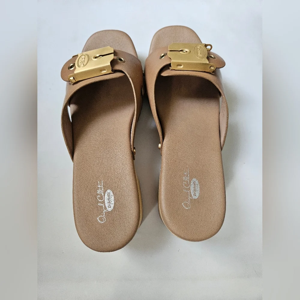 Dr. Scholl's Tan Sandals with Leather Straps and Wooden Sole - Picture 6 of 14